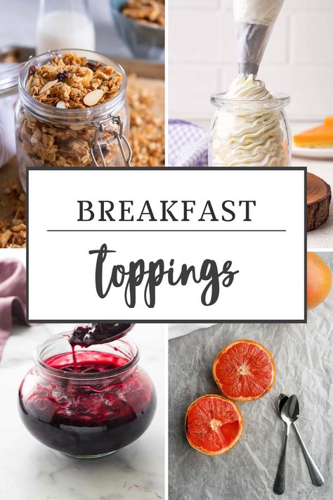 Looking for what to serve with waffles, pancakes, or French toast? These toppings are perfect for those classic breakfast recipes. Also great as yogurt toppings! Find sweet and savory toppings like whipped cream, fruit compote, and flavored syrups to elevate your next breakfast or brunch. Maple Bacon Recipes, Homemade Breakfast Sausage Recipe, Holiday Brunch Recipes, Caramelized Peaches, Brunch Party Recipes, Easy Fruit Salad Recipes, Cinnamon Simple Syrup, Coconut Milk Chocolate, French Bread French Toast