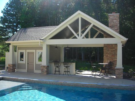 Small Pool House, Pool Goals, Backyard Pool House, Small Pool Houses, Pool House Cabana, Pool House Shed, Pool Gazebo, Pool Guest House, Dream Salon