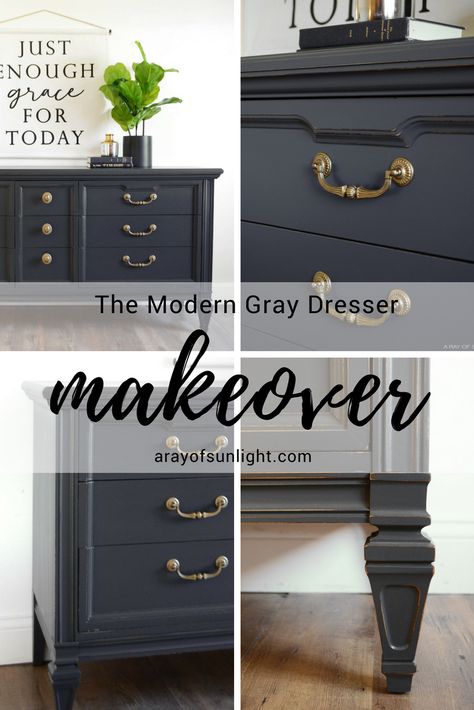 Grey Dresser Bedroom, Dresser Color Ideas, Gray Dresser Makeover, Mcm Dresser, Refinished Dresser, Dresser Bedroom, Hand Furniture, Diy Dresser Makeover, Grey Dresser