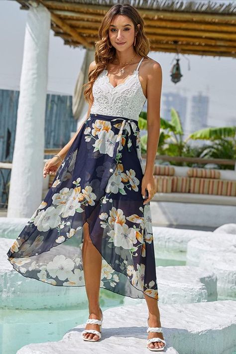 Blooming Jelly Women's Deep V Neck Sleeveless Summer Asymmetrical Floral Maxi Dress Form Fitting Maxi Dress, Luau Dress, Maroon Lace Dress, Lulus Maxi Dress, Black Floral Skirt, Boho Floral Dress, Red Dress Maxi, Women Halter, Maxi Dress Evening