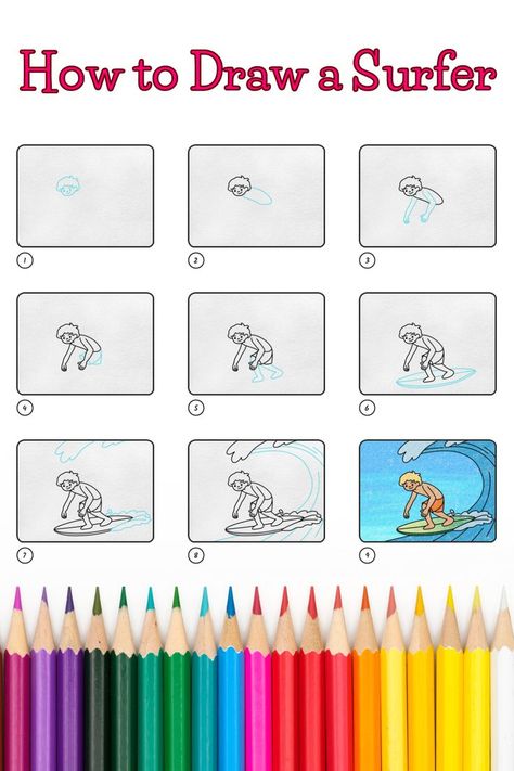 9 drawings demonstrating how to draw a how to draw a surfer for kids. Draw Orchid, Calla Lily Drawing, Flower Drawing Tutorial Step By Step, Nautical Drawing, Flower Drawing For Kids, Lily Drawing, Simple Flower Drawing, Lilies Drawing, Chalkboard Calendar