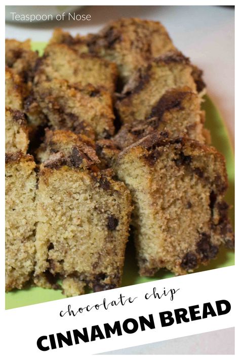 Cinnamon Chocolate Chip Bread is a decadent way to eat dessert for breakfast!  | Teaspoon of Nose Cinnamon Chocolate Chip Bread, Bread With Chocolate Chips, Bread With Chocolate, Dessert For Breakfast, Chocolate Chip Bread, Muffin Bread, Cinnamon Bread, Chocolate Cinnamon, Military Spouse