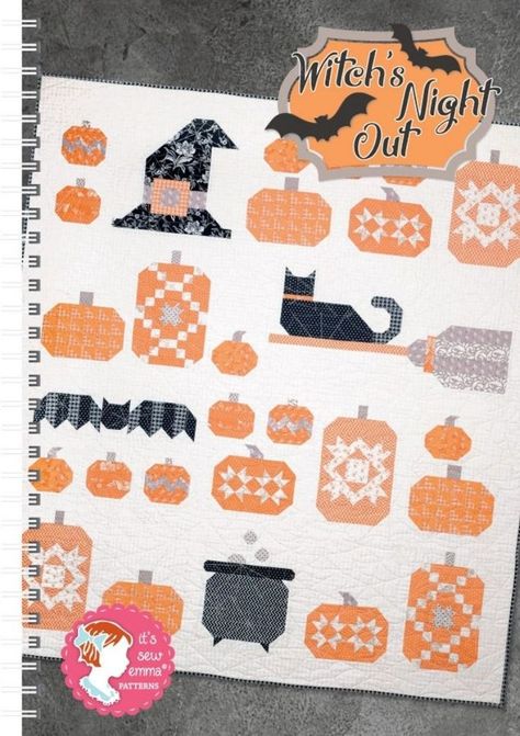 Witch's Night Out Quilt makes us want to curl up by the fire and read scary stories ... or maybe just regular stories! 🎃🦇 By Sarah Price and Jocelyn Ueng from It's Sew Emma. Halloween Black Cats, Themed Quilts, Witches Night Out, Halloween Quilt Patterns, Halloween Blocks, Quilt Book, Quilt Pattern Book, Halloween Quilt, Quilt Tips