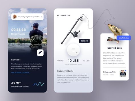 Fishing app by Yi Li | Dribbble | Dribbble Fishing App, Ux Wireframe, Ux Trends, Fishing Store, Fishing Kit, Slides Presentation, Music Recommendations, Native Design, Application Design