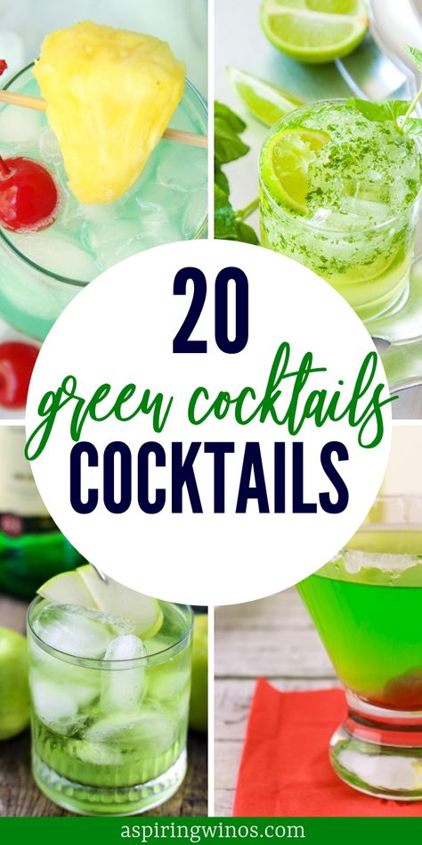 These amazing green cocktails to celebrate St. Patrick's Day will get you in the celebratory spirit, even if you can't drink beer! | Lots of choices, including rum, vodka, everclear and more. These recipes are easy and you can make them for a crowd. Add some fun color to your next St. Patrick's Day #stpatricksday #cocktails #drinks  via @aspiringwinos Green Sangria Recipe, St Patrick’s Day Drinks Vodka, Green St Patricks Day Drinks, St Patrick’s Day Alcoholic Drinks, St Patrick’s Day Cocktails, Green Drinks Alcohol, Green Alcoholic Drinks, St Patty's Day Drinks, Pictures Of Drinks