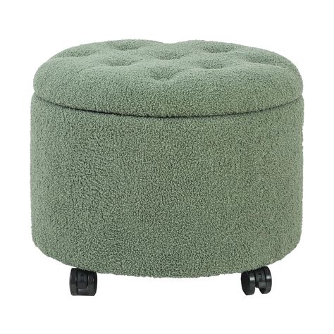 Ottoman With Wheels, Ottoman On Wheels, Green Storage Ottoman, Ottoman Storage Ideas, Nursery Footstool, Foot Stool Ideas, Stools For Living Room, College Wishlist, Stool For Living Room