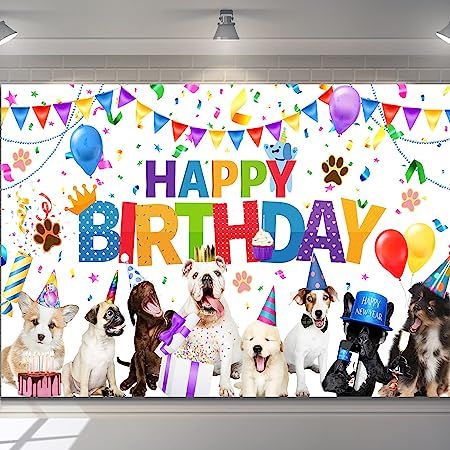 Happy New Year Dog, Cat Happy Birthday, Photo Backdrop Birthday, Banner Cartoon, Dog Themed Birthday Party, Dog Themed Parties, Pet Party, Happy Birthday Backdrop, Happy Birthday Dog