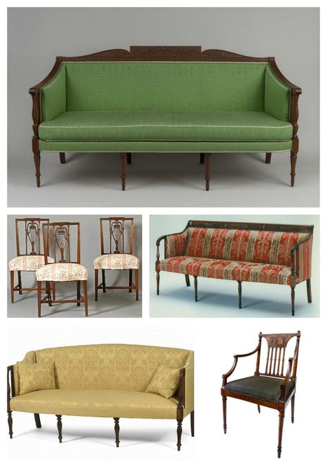 Sheraton Furniture, Hepplewhite Furniture, Neo Classical Interiors, Traditional Design Style, Chippendale Furniture, Georgian Interiors, Traditional Interior Design, Green Sofa, Furniture Trends