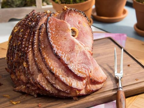 Maple Orange Bourbon Glazed Ham Recipe | Katie Lee | Food Network Bourbon Ham, Bourbon Glazed Ham, Spiral Cut Ham, The Kitchen Food Network, Ham Glaze Recipe, Easter Ham, Bourbon Glaze, Spiral Ham, Glazed Ham