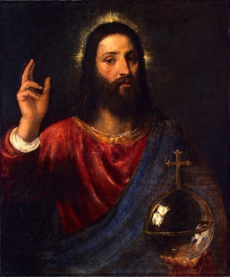 Tiziano Vecelli (Titian), Christ Blessing, c. 1570 Globus Cruciger, Salvator Mundi, Image Of Jesus, Istoria Artei, Prayer For Peace, Hermitage Museum, Jesus Christus, Oil Painting Reproductions, Catholic Art