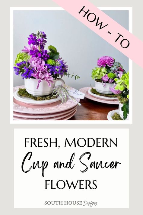 Here's a fun way to use fresh flowers without the big expense, the intimidating arranging and blocking conversation. These cup and saucer flower arrangements are like individual centerpieces and can optionally become a remembrance for each guest to take home Great for a brunch honoring all the important women/mothers in your life. For a bride to honor her ladies at a luncheon. For Galentines Day, bridal showers, and more. Flower Centerpieces Diy, Teacup Flowers, Bridesmaid Luncheon, Cheap Flowers, Bridal Shower Centerpieces, Galentines Day, Flower Cup, Victorian Flowers, Pretty Tables