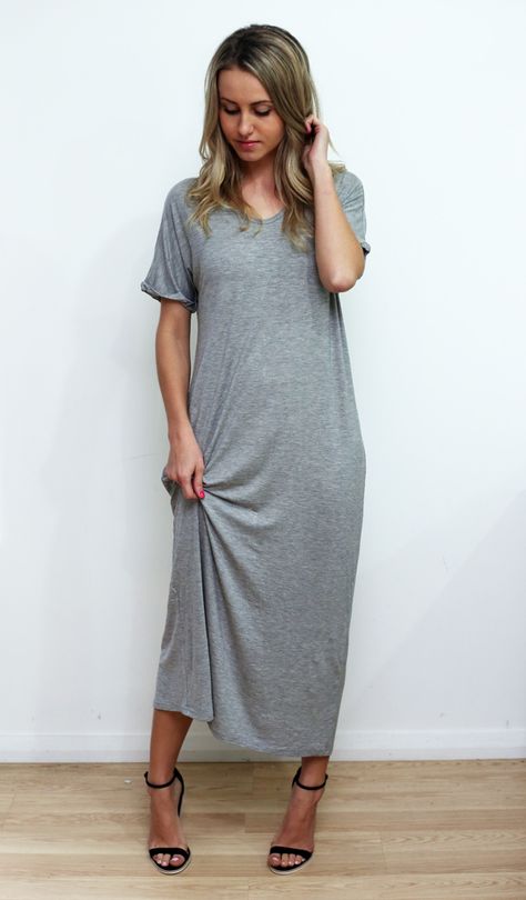 t-shirt dress maxi dress jersey maxi grey  www.thebirdtree.com.au Maxi Shirt Dress, Dress Maxi, Jersey Dress, T Shirt Dress, Tshirt Dress, Shirt Dress, Maxi Dress, Grey, T Shirt