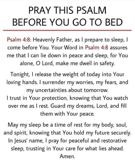 Removal Prayer, Psalm 4 8, Watch Over Me, Daily Prayers, Before Bed, Daily Prayer, Heavenly Father, Psalms, No Worries