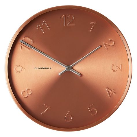 20 fabulous wall clocks to buy right now Copper Living Room, Copper Home Accessories, Beach House Interior Design, Home Clock, Kitchen Lounge, Copper Decor, Brushed Copper, Wall Clock Design, Beach House Interior