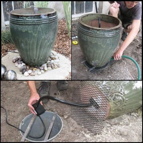 Diy Solar Water Fountain, Backyard Fountain, Bulletproof Clothing, Garden Diy On A Budget, Diy Solar Fountain, Diy Water Feature, Water Feature Wall, Solar Water Fountain, Diy Water Fountain