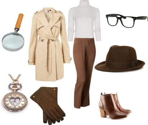 "Lady Detective" by operaphantom21 on Polyvore Oppenheimer Movie Outfits, Detective Costume Women, Detective Outfit Ideas, Women Detective Outfit, Detective Outfit Female, Detective Halloween Costume, Detective Aesthetic Outfit, Carnaval Outfits, Detective Costume