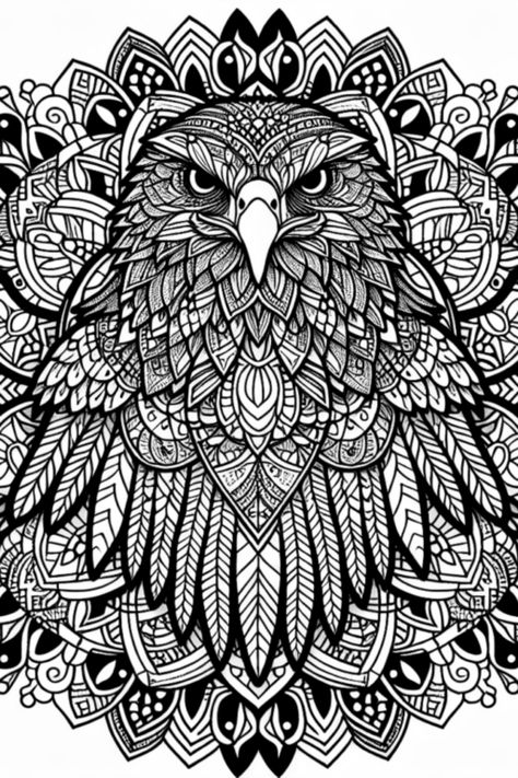 Ready for some creative fun? This intricate eagle mandala coloring page is perfect for anyone who loves detailed designs! Features a stunning eagle at the center and a variety of artistic patterns surrounding it, this coloring page is not just a fun activity but a great way to spark your creativity and unwind Eagle Coloring Pages, Forest Coloring Pages, Eagle Pattern, Artistic Patterns, Owl Wings, Enchanted Forest Coloring, Forest Color, Warm And Cool Colors, Mandala Designs