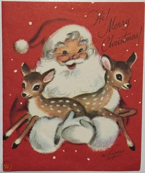 Vintage Rust Craft Marjorie Cooper Greeting Card Santa Deer Reindeer Christmas | #1854497598 Vintage Reindeer, Vintage Christmas Images, Cute Christmas Wallpaper, Christmas Stationery, Vintage Deer, Old Fashioned Christmas, Christmas Drawing, Reindeer Christmas, Vintage Christmas Cards