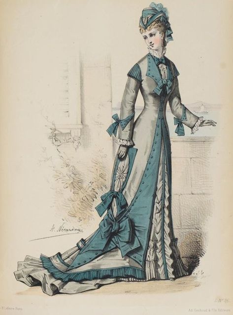 1870 Fashion, Lilac Gown, 1899 Fashion, 1870s Fashion, Victorian Era Fashion, 1800s Fashion, Fashion Illustration Vintage, Antique Fashion, 19th Century Fashion