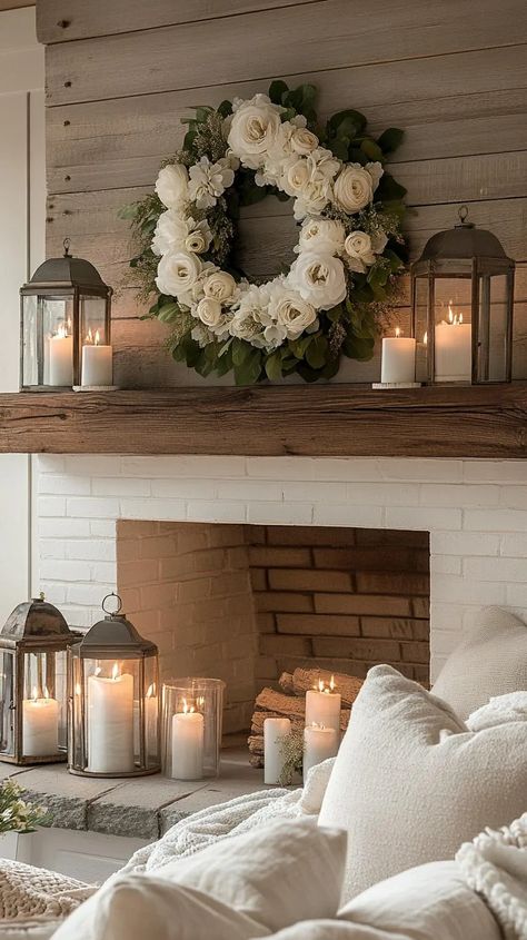 21 Magical Christmas Decor Inspiration for a Cozy Home 3 Twinkling String Lights, Farmhouse Mantel, Potted Christmas Trees, Twinkle String Lights, Christmas Winter Decor, Cozy Throw Pillows, Natural Christmas Decor, Christmas 2025, Rustic Wooden Table