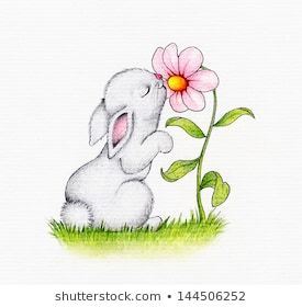 Bunny Smelling Flower, Simple Flower Drawing, Dollar Photo, Smelling Flowers, Bunny Drawing, Photo Club, Bunny Art, Cute Easy Drawings, Art Drawings For Kids