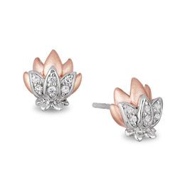 Enchanted Disney Jasmine 1/10 CT. T.W. Diamond Lotus Stud Earrings in Sterling Silver and 10K Rose Gold Disney Engagement Rings, Disney Aurora, Enchanted Disney, Jewellery Shop Design, Disney Jasmine, Enchanted Disney Fine Jewelry, Disney Fine Jewelry, Lotus Earrings, Diamond Crown