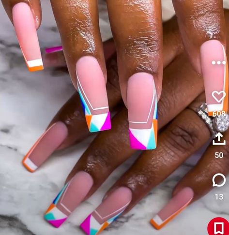 Dope Nail Designs Mid Length, Summer Nail Inspo Square, Bff Nails, Triangle Nails, Marble Acrylic Nails, Year Nails, Multicolored Nails, Nail Appointment, Pastel Nails Designs