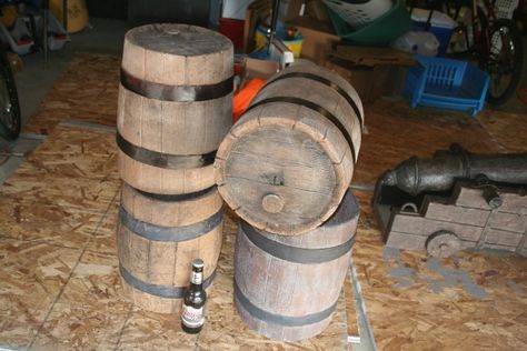 Pirate Props Diy How To Make, Diy Pirate Props, Diy Nautical Pilings, Pirate Cannon Diy How To Make, Diy Canon Pirate, Pirate Barrel, Pirate Props, Pirate Wedding, Pirate Decor