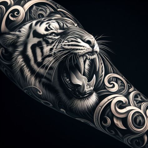 Ancient Viking Tattoos, Dark Angel Tattoo, Rebirth Tattoo, Cover Up Tattoos For Men, Tiger Tattoo Sleeve, Animal Sleeve Tattoo, Hippie Tattoo, Tiger Tattoo Design, Clever Tattoos