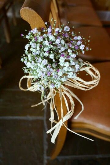 Gypsophilia pew ends - by the green room. Pew Ends Wedding, Church Pew Wedding Decorations, Church Pew Flowers, Flower Arrangement For Church, Wedding Flower Arrangements Church, White Daisy Bouquet, Church Pew Decorations, Ceremony Decorations Church, Church Aisle Decorations