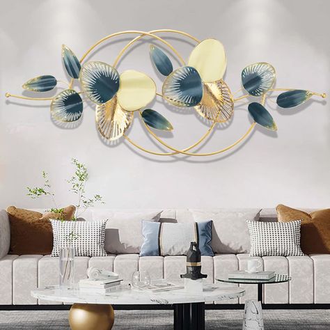 PRICES MAY VARY. Amazing Design：This metal wall art is made of selected metal and hand-painted in gold and blue which is stylish and practical. The color matching is simple and delicate bringing you an elegant and noble atmosphere. Metal Wall Decor： Blending unique style with the artistic appeal, it showcases the leaf detailed of clear texture. The gleaming gold motif in the center is crafted from gold leaf work, while the rest are crafted from iron, hand forged for durability and sturdy constru Modern Traditional Wall Decor, Ethereal Home Decor, Blue Aesthetic Wall Decor, Office Rustic, Gold Motif, Wall Decor Blue, Decoration For Bedroom, String Lights In The Bedroom, Aesthetic Wall Decor