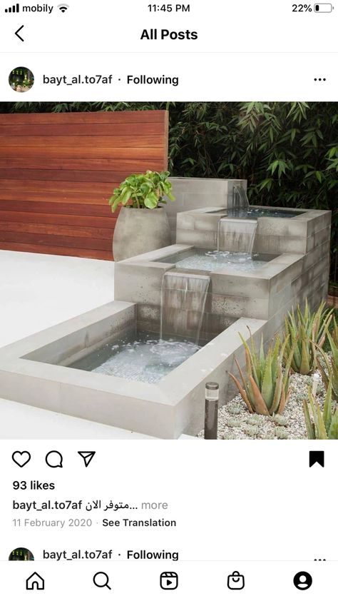 Square Fountain Water Features, Rectangle Water Feature, Garden Water Features Ideas, Landscape Design Diy, Modern Outdoor Fountains, Patio Fountain, Modern Water Feature, Water Fountain Design, Fish Pond Gardens