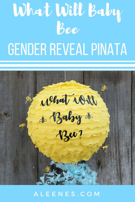 Gender Reveal Pinata Diy, Baby Bee Gender Reveal, Bee Themed Gender Reveal, What Will Baby Bee, Gender Reveal Pinata, Pinata Diy, Fashion Upcycling, Baby Gender Reveal Party Decorations, Bee Gender Reveal