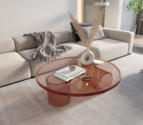 Cloud Shaped Coffee Table, Round Acrylic Coffee Table, Acrylic Coffee Table Styling, Acrylic Coffee Table Living Rooms, Modern Artsy Living Room, Post Modern Coffee Table, Glass Coffee Table Round, Minimalistic Coffee Table, Light Coffee Table