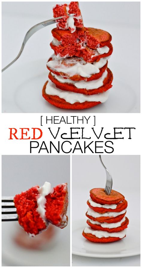 The BEST and FLUFFIEST protein pancake recipe WITHOUT protein powder- gluten free, sugar free, vegan with no nasties and with a hidden vegetable inside! Red Velvet Pancakes! Perfect for Valentine's day too!  #glutefree #highprotein #pancakes Egg Free Protein Pancakes, Protein Pancakes Without Eggs, Red Velvet Pancakes With Cake Mix Simple, Protein Red Velvet Cake, Redvelvet Pancakes Recipes, Beet Pancakes, Red Velvet Pancakes, Hidden Veggies, Pancakes Easy