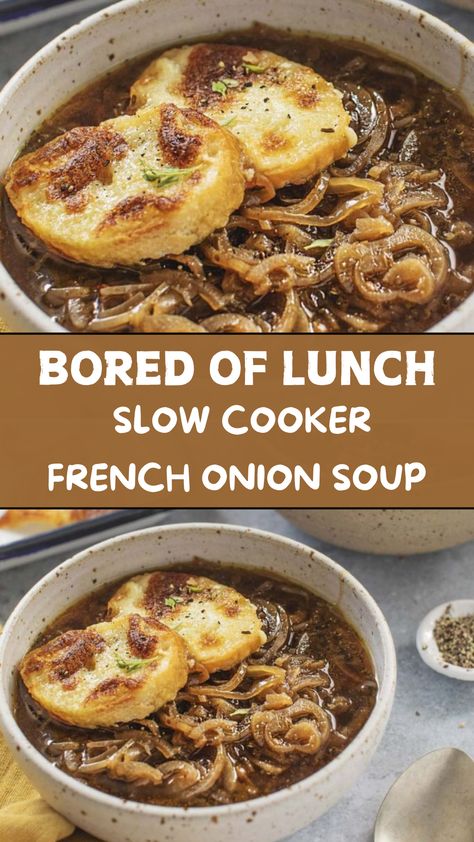 Bored Of Lunch Slow Cooker French Onion Soup Slow Cooker Onion Jam, French Onion Soup Slow Cooker, Slow Cooker French Onion Soup, Crockpot French Onion Soup, Onion Jam, Slow Cook, Hot Soup, Slow Cooker Soup, French Onion Soup