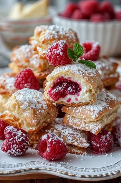 Indulge in these delicious Raspberry Cream Cheese Bites - a perfect blend of sweet raspberries and creamy cheese in a bite-sized treat. Great for any occasion! #RaspberryCreamCheese #Bites #Desserts #EasyRecipe #SweetTreats Raspberry And Cream Pastry, Raspberry Cream Cheese Rolls, Raspberry Cream Cheese Bites, Desserts Bites, Dessert Finger Food, Finger Food Dessert, Cream Cheese Monkey Bread, Bites Desserts, Raspberry Cream Puff