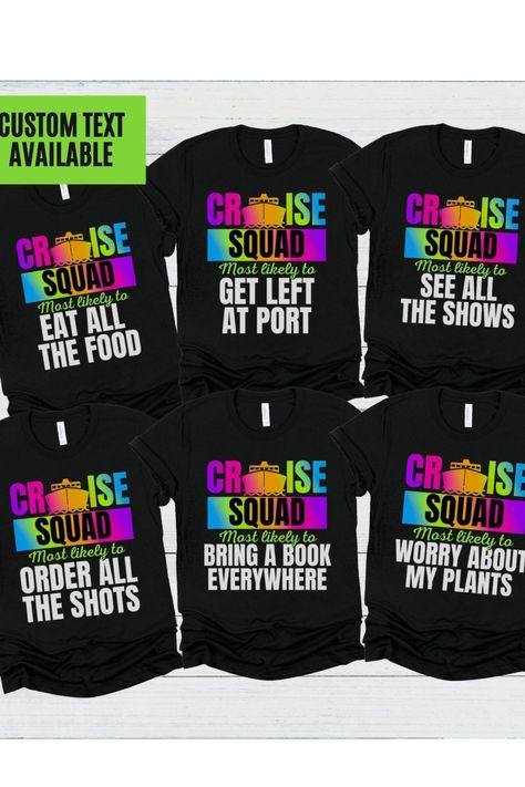 These matching shirts also make for an ideal gift, creating lasting memories of your incredible cruise experience. Get ready to laugh, relax, and make a statement with our Funny Most Likely To Cruise Shirts for Friends Boat Vacation Tee! Cruise Shirts Ideas Group Funny, Most Likely To Cruise Shirts, Cruise Tshirt Ideas Funny, Cruise Tshirt Ideas, Cousins Trip, Boat Vacation, Summer Camp Activities, Travel Apparel, Cruise Ideas