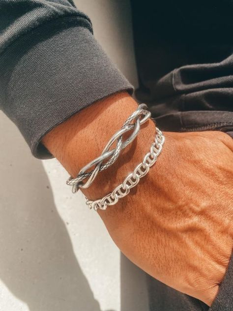 Men Silver Chain, Mens Bracelet Designs, Solid Silver Bracelets, Mens Bangles, Bracelets Men, Open Bangle Bracelet, Stainless Steel Bracelet Men, Mens Silver Jewelry, Silver Chain For Men