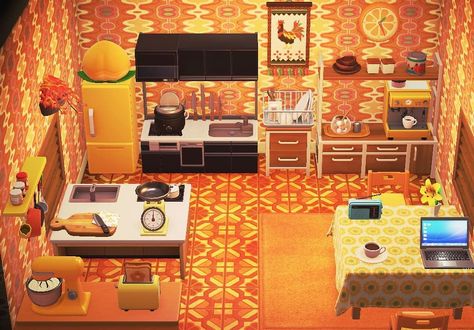 Green Retro Kitchen, 1970s Kitchen, Acnh Inspo, Green Retro, Retro Kitchen, Cutie Patootie, New Kitchen, Animal Crossing, Kitchens