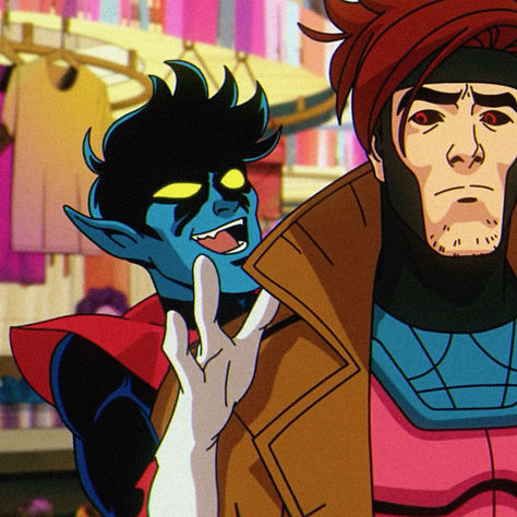 x-men '97 icon. xmen. marvel animation. nightcrawler. gambit. Gambit And Nightcrawler, Nightcrawler And Gambit, X Men Mutants Oc, Nightcrawler And Rogue, X Men Nails, Nightcrawler Xmen 97 Pfp, Gambit Xmen Icon, Gambit Xmen Comic, Gambit X Men 97