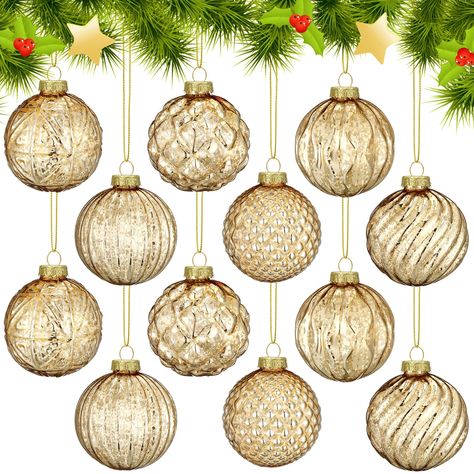 PRICES MAY VARY. Christmas Ball Ornaments Set: you will receive 12 pieces of Christmas glass ball ornaments, each measuring about 2.36 inches/ 6 cm in diameter, which is the ideal size for most Christmas trees, and you can hang them individually or mix and match with other ornaments to create a visually appealing display Glass Material: crafted from glass material, these vintage style Christmas glass ball ornaments are not only visually appealing but also suitable for long term use, not easy to Yule Christmas Decor, Best Christmas Ornaments, Bronze Christmas Ornaments, Christmas Tree With Wooden Bead Garland, Christmas Tree Decor Themes, Safari Christmas Tree, Green Ornaments Christmas Tree, Boho Christmas Garland, Woodland Theme Christmas Tree