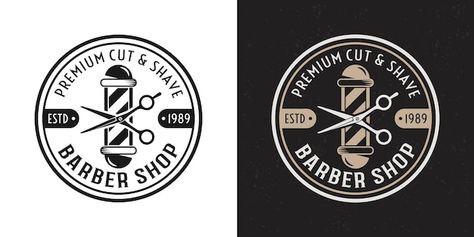 Barbershop vector two style black and co... | Premium Vector #Freepik #vector #logo #business #vintage #label Classic Barber Shop, Barber Shop Pole, Retro Logo Design, Barber Pole, Logo Business, Retro Logo, Line Patterns, Dark Background, Abstract Lines