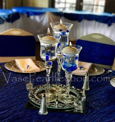 80 Royal Blue Gems & White Pearls - Jumbo/Assorted Sizes Vase Fillers Floating Pearl Centerpiece Wedding, Blue And Gold Centerpieces, Royal Blue Centerpieces, Pearl Vase, Royal Blue Wedding Theme, Vase Decorations, Blue Wedding Centerpieces, Pearl Centerpiece, Blue Centerpieces