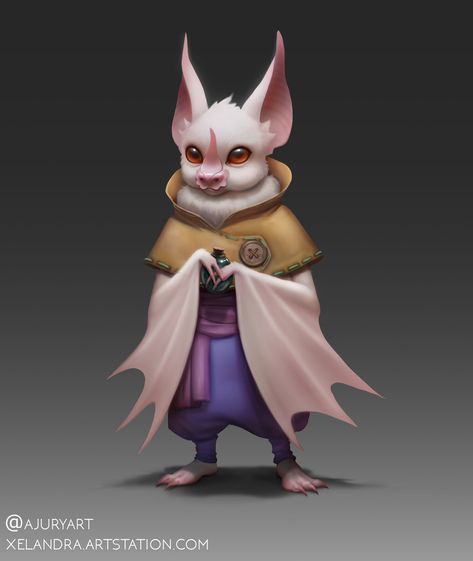 Bat - RPG Character, Alexandra Jury on ArtStation at https://www.artstation.com/artwork/xzeoE2 Cute Bat Character, Bat Dnd Character, Bat Character Art, Bat Fantasy Art, Bat Character Design, Cute Bat Art, Bat Artwork, Bat Character, Cute Animal Character