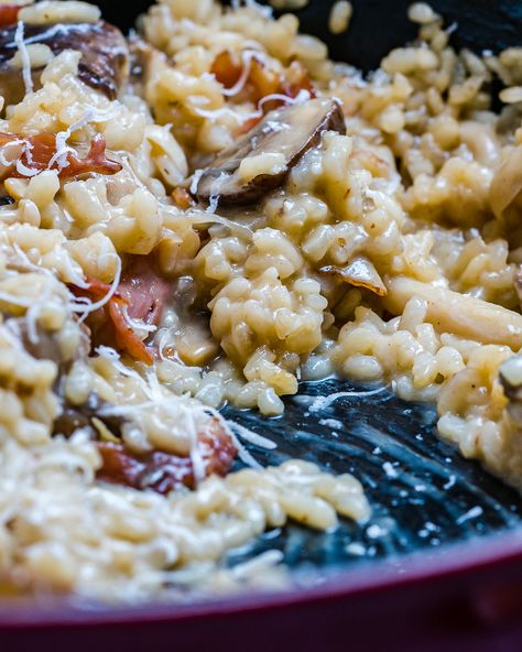 Risotto With Bacon, Mushroom Bacon Risotto, Bacon And Mushroom Risotto, Mushroom And Pea Risotto, Bacon And Mushroom, Bacon Risotto, Cooking For Dummies, Winter Dinners, Mushroom Risotto Recipes