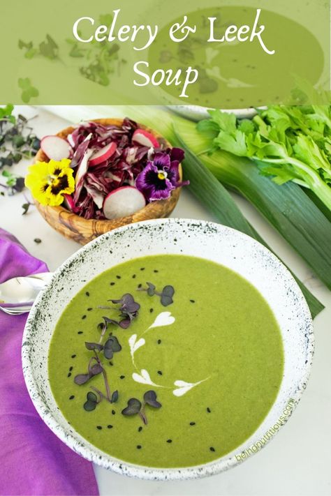 Celery And Leek Soup, Leek Celery Soup, Celery Leek Soup, Good Soups, Leeks Soup Recipes, Thick Soup, Homemade Vegetable Broth, Creamy Potatoes, Inflammation Recipes