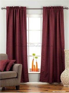 Dark Maroon Rod Pocket Matka Raw Silk Curtain / Drape / Panel - Piece Maroon Curtains, Gray Bedroom Walls, Red Indian, Plain Curtains, Dark Maroon, Silk Curtains, Drape Panel, Gray Bedroom, Curtain Designs