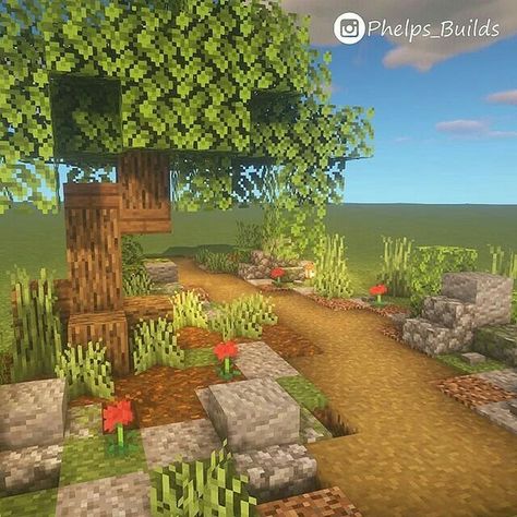 Park Minecraft Builds, Minecraft Park Idea, Minecraft Cottagecore Builds, Minecraft Path, Minecraft Park, Minecraft Garden, Cottagecore Minecraft, Aesthetic Minecraft, Mc Ideas