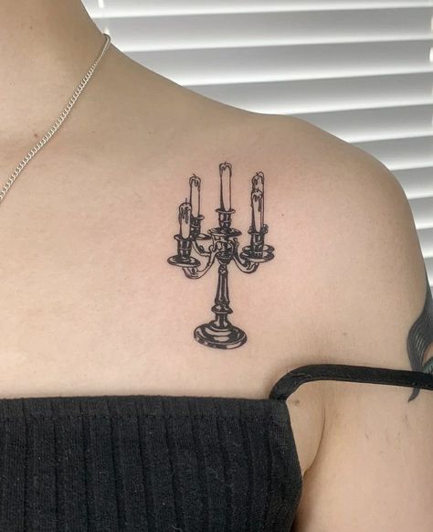 Candlestick Tattoo, 93 Tattoo, Candle Tattoo Design, Chandelier Tattoo, Victorian Tattoo, Lamp Tattoo, Emo Tattoos, Candle Tattoo, Funky Tattoos